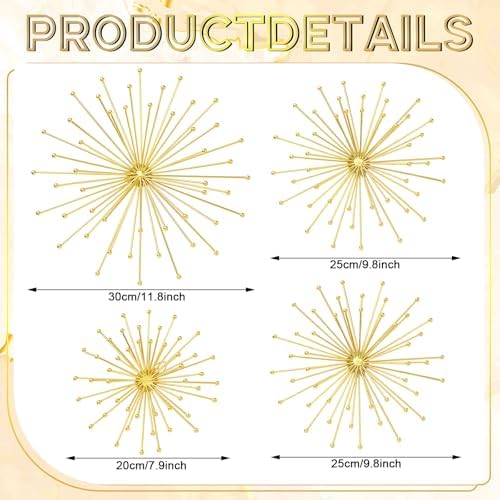 Shimeyao 4 Pcs Gold Starburst Wall Decor, Metal Spike with Orb Wall Art - Image 4