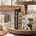 Lineshading 4 Pcs Farmhouse Table Decor Wooden Books Home Sweet Home Sign - Image 2