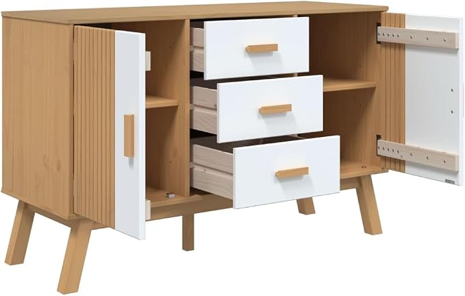 White and Brown Solid Pine Wood Sideboard - Image 7
