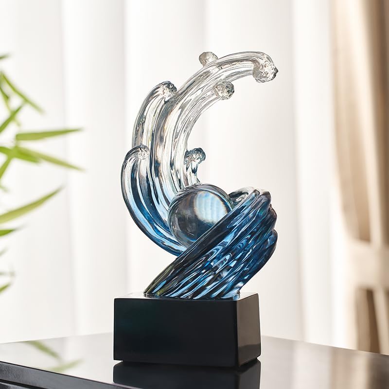 Modern Abstract Decorative Wave Statue, Blue Abstract Art Home Decor,Crystal Ball Art Wave Resin Sculpture, Office Desk Stand, Dining Table Center Decorative Aesthetics(B,Navy-Blue) - Image 5
