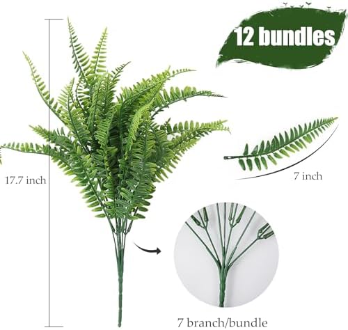 RECUTMS Artificial Boston Ferns,12 Bundles Faux Greenery Ferns - Image 2