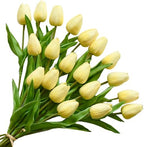 ONLY ART Artificial Light Yellow Tulips 20 Pcs – 13.5 Inch PU Faux Flowers with Bendable Stems for Home Décor, Wedding Centerpieces, DIY Floral Arrangements, New Year and Valentine's Day by ONLYART