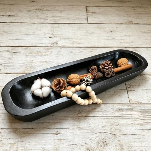 Wooden Dough Bowls Decorative，Rustic Bread Long Bowls Decor Wood Tray, Hand Carved For Table Centerpiece Decor, Home Decor (20 * 6 * 2 inch Black) - Image 6