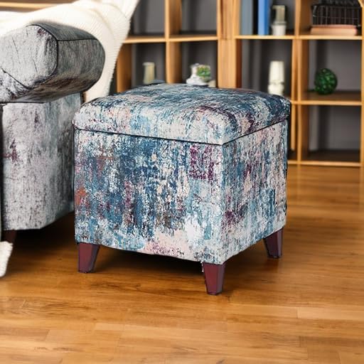 Adeco 18 Inch High Cube Ottoman Storage, Linen Chair Foot Stools, Upholstered - Image 6