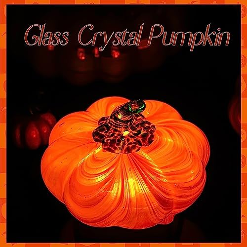 Blown Glass Pumpkin Figurine Orange Crystal Harvest Fall Thanksgiving Decor - Image 2