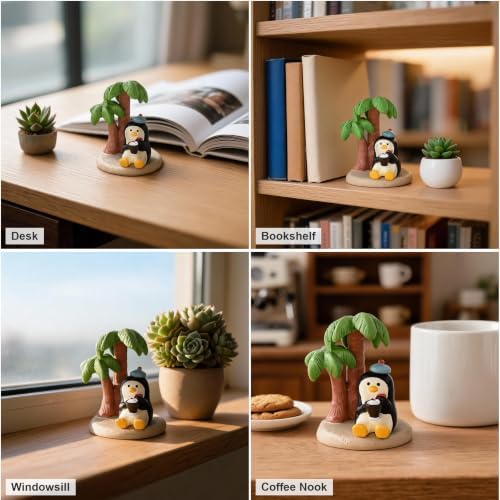 Mevodeata Penguin Figurine with Ice Cream Bowl, Mini Beach Statue - Image 5