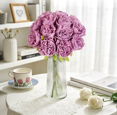 SITUMEIZI 10PCS Artificial Peony Flowers, Real Touch Fake Silk Bouquet with Stems for Home Mothers Day Wedding Party Centerpieces Table Decoration Indoor(Purple) - Image 6