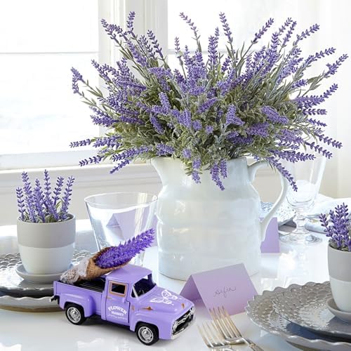 Lavender Truck Decor with Flowers, Purple Floral Pickup Truck with Butterfly, Rustic Farmhouse Tabletop Centerpiece, Spring Country Home Office Kitchen Tiered Tray Decor - Image 6