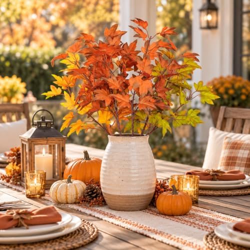 16Pcs Artificial Maple Leaves Branches, 21.6in Fall Leaves Stems - Image 7