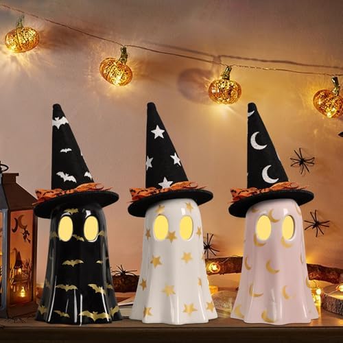 DAZONGE Set of 3 Halloween Ceramic Ghost Halloween Decorations Indoor by Dazonge