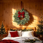 4 Set Christmas Hanging Wreaths Small Snow Flocked Artificial Cedar Wreaths with Red Velvet Ribbon Bronze Bells Mini Faux Greenery Wreath for Front Door Porch Cabinet Window Xmas Holiday Decorations - Image 2