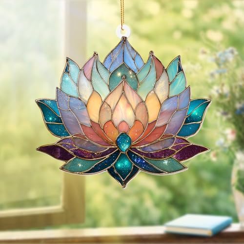Lotus Stained Glass Acrylic Ornament – Colorful Lotus Flower Suncatcher for Windows, Christmas 2026 Ornament, Holiday & Spiritual Home Décor, Unique Handmade Gift(Sun-24) by ALADAYQUINQUITMeetallneeds