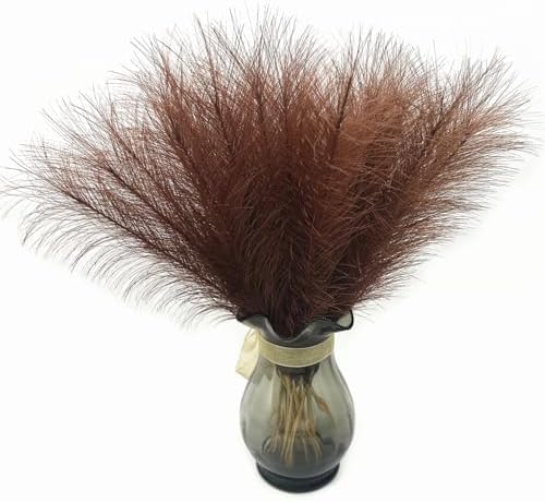 Faux Pampas Grass Artificial Fluffy Flowers Brown - 17 Inch 30 Stems, Vase Filler Plant Wedding Home Decor Fake Pampas Grass Stem Floral Plants for Wedding Party Christmas DIY Boho Decorations Coffee - Image 2