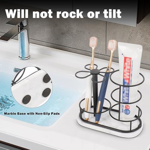Toothbrush Holder Stand for Bathroom, Metal Toothbrush Organizer with Marble Base, Toothbrush Storage Collection for Family, Suitable for Home Hotel Countertop Vanity (Medium, Matte Black) - Image 6