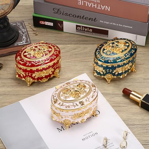 Hipiwe Oval Jewelry Box Classic Metal Trinket Organizer Ring Storage Box - Image 6
