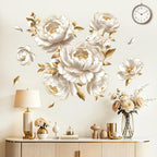 decalmile 3D White Gold Flower Peony Floral Sofa Wall Decals Stickers - Image 2