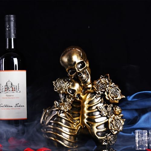 Halloween Skeleton Decor, Gothic Skeleton Couple Resin Statue with Roses - Image 6