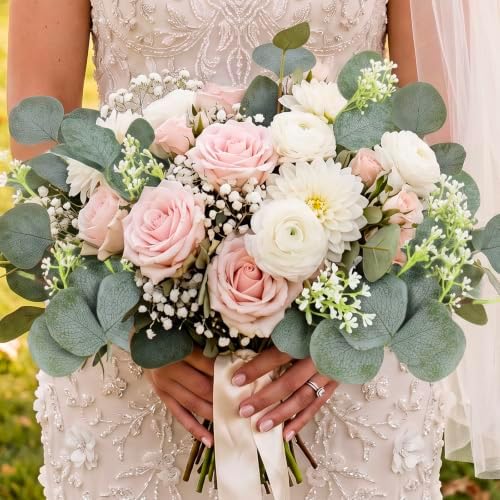 ZeKonan 40 Pcs Artificial Eucalyptus Stems with White Seeds Plants 11" Fake Eucalyptus Leaves Branches Faux Greenery Stems for Floral Arrangement DIY Bouquets, Wedding Table Vase Home Decor - Image 4