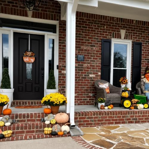 Fall Door Sign for Front Door, Wooden Welcome Hanger with Pumpkin Design, Plaid Bow and Autumn Leaves, Porch Entry Decor, Harvest Wreath Accent, Thanksgiving Decorations for Home and Covered Porch - Image 6
