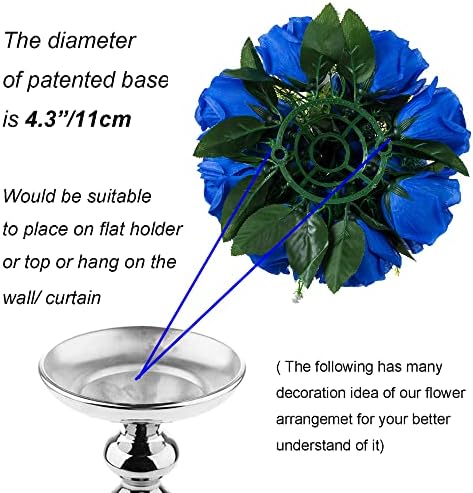 BLOSMON Blue Flowers Artificial for Decoration: 2 Pcs Fake Roses Flower Balls Centerpiece for Wedding Table - Silk Kissing Bouquet with Base Floral Arrangement for Home Party Event Decor - Image 5