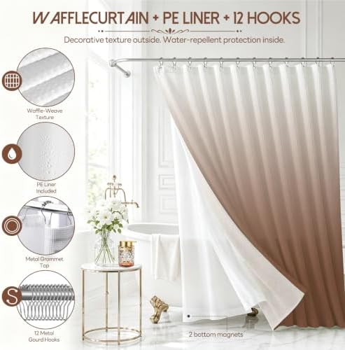 Brown Glass Bathroom Accessories Set with Shower Curtain and Liner, 7-Piece Bathroom Decor Set, Soap Dispenser, Toothbrush Holder, Soap Dish, Vanity Tray, Complete Bathroom Makeover Set - Image 5