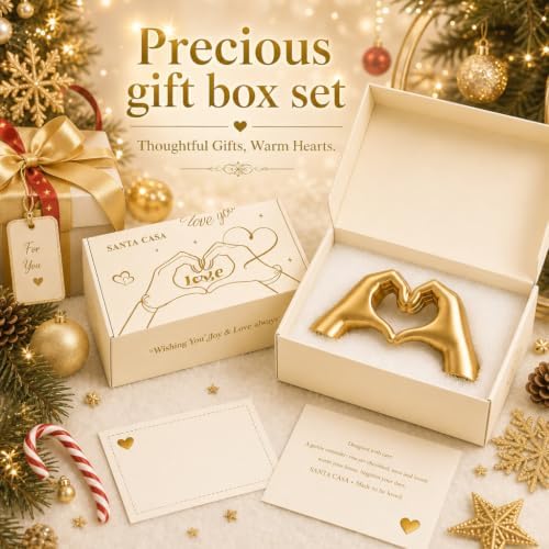 SANTA CASA Small Gold Heart Hands Sculpture, Gold Tone Desktop Art Statue - Image 4