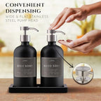 Glass Soap Dispenser Set of 2 (Black) with Silicone Tray | Hand and Dish Soap Dispenser for Kitchen and Bathroom | 16.8 Oz Glass Bottles with Stainless Steel Pump & 15 Waterproof Labels (Black/Silver) - Image 4