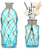 Chuangdi Set of 2 Coastal Glass Flower Vase with Boho Rope, Aqua Blue by Chuangdi