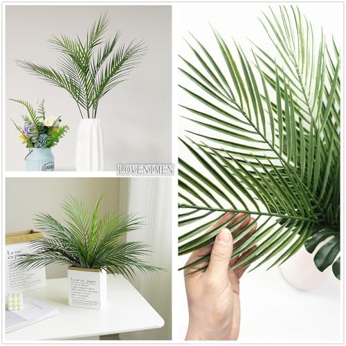 Artificial Palm Leaves Stems Greenery Tropical Palm Leaves 12 Pcs, Faux Monstera Plants for Palm Sunday Flower Arrangement Home Kitchen Table Decor, Wedding Birthday Party Indoor Outdoor Decoration - Image 2