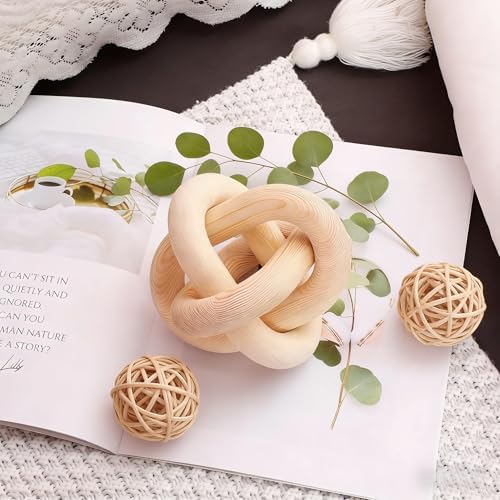 Wood Knot Chain Link Decor, 3 Link Boho Wooden Hand Carved Decorative, Handcrafted for for Coffee Table Entryway Modern Farmhouse Shelf Decoration (Natural) - Image 2