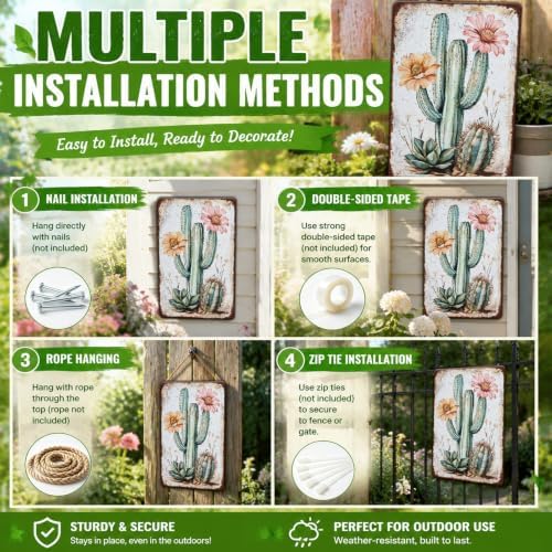 Bouquet Square Vintage Tin Sign Cactus Wall Art Cacti Art Wall Sign Decor for Home Kitchen Garage Outdoor Yard Farmhouse 8x12 Inch - Image 4