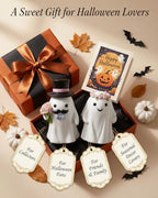 GoGnome Halloween Ghost Bride & Groom Figurine Set of 2, Cute Resin Ghost Couple Decorations with Top Hat, Bow Tie & Flower Crown (White Ghostly Wedding) - Image 2