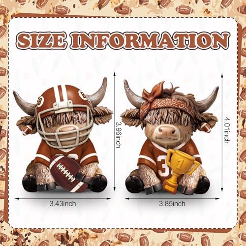 Wesiti 2 Pcs Highland Cow Figurines Football Resin Set Helmet Trophy - Image 3