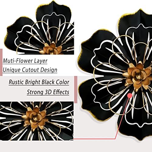 Metal Flower Wall Art Decor, 8.3" Rustic Modern Floral Sculpture, Distressed Iron Wall Hanging Home Decoration Accent Artworks for Indoor Kitchen Bedroom Living Room Office Outdoor Garden Patio - 06 - Image 2