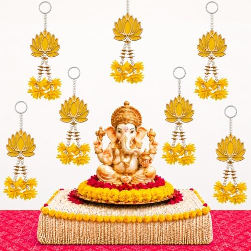 Lotus Hanging Wall Decor for Diwali Decoration, Home, Pooja Temple Set of 6 by DIYANA+IMPEX