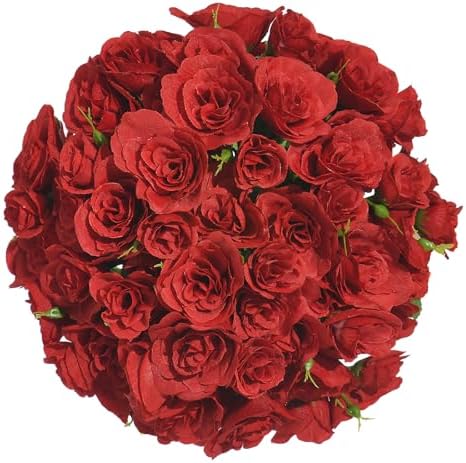 Silk Roses Flower Bouquet 4 Bundles 60 Heads for Wedding Home, Red - Image 7