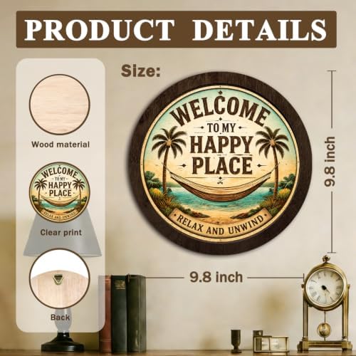 CFFJLHN Coastal Beach House Welcome Sign Wall Art Round Wooden Decor - Image 7