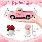 Valentine's Day Pink Truck Decor with 4 Mini Rose Flower Pots, Vintage Metal Pickup Tabletop Decoration, Romantic Farmhouse Centerpiece Gift for Women, Wife, Mom, Girlfriend, Anniversary Wedding - Image 3