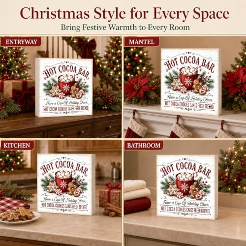 Christmas Decorations Hot Cocoa Bar Gingerbread Wooden Box Sign - Image 6