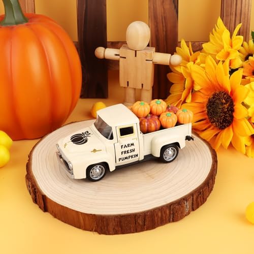 Thanksgiving Fall Tiered Tray Decor Vintage Metal Truck Fall Pumpkin Truck with Mini Fake Pumpkins White Autumn Harvest Gifts for Farmhouse Shelf Coffee Table Home Kitchen Table Decorations - Image 5