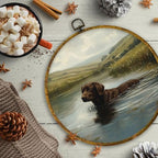 CUANFDDSF Rustic Country Chocolate Labrador Retriever Round Wall Art, Chocolate Lab Gifts Framed Hanging Wall Decor, Antique Farmhouse Dog Canvas Prints Decorations for Bedroom, 10x10 Inch - Image 6