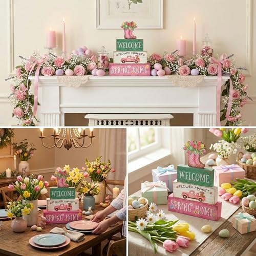 4Pcs Fall Decorations, Wooden Table Decor for Thanksgiving (Spring) - Image 6