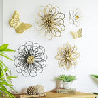 Remenna Metal Flowers Wall Decor, Metal Rustic Wall Art Decoration Farmhouse Wall Decorations Multiple Floral Hanging Decor for Bathroom Living Room Home Office Garden Kitchen 13inch (Rustic Gold) - Image 2