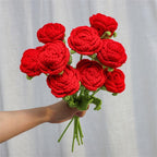 JOONOR 6 Pcs Hand-Woven Roses, Crochet Rose Flower Bouquet, Red - Image 3