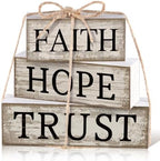 CroBlissful 4 Pcs Farmhouse Wooden Table Decor Christian Tiered Tray Decorations Rustic Religious Gift Block Sign Faith Hope Trust Table Centerpiece for Home Kitchen Living Room Shelf Mantle by CroBlissful