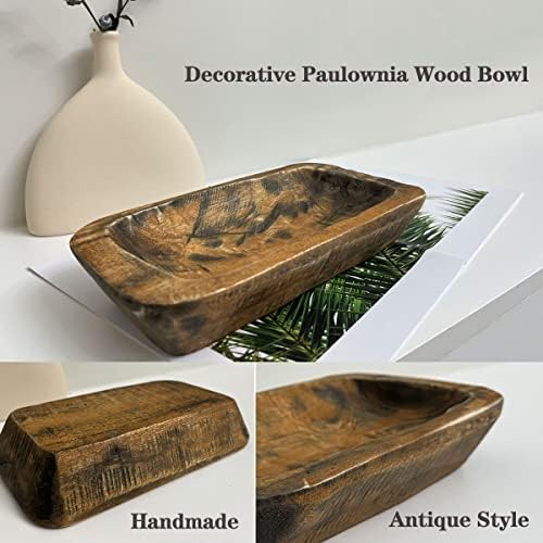 Wooden Dough Bowls Decorative，Rustic Bread Long Bowls Decor Wood Tray, Hand Carved For Table Centerpiece Decor, Home Decor (10 * 6 * 2 inch Brown) - Image 3