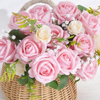 200Pcs Pink Roses Artificial Flowers Real Touch Velvet Fake Roses Bouquet - Image 2