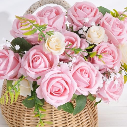 200Pcs Pink Roses Artificial Flowers Real Touch Velvet Fake Roses Bouquet - Image 2