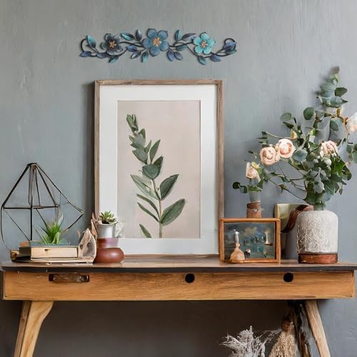 Wesiti Metal Flower Wall Art Decor Vintage Wrought Scroll, Blue - Image 4