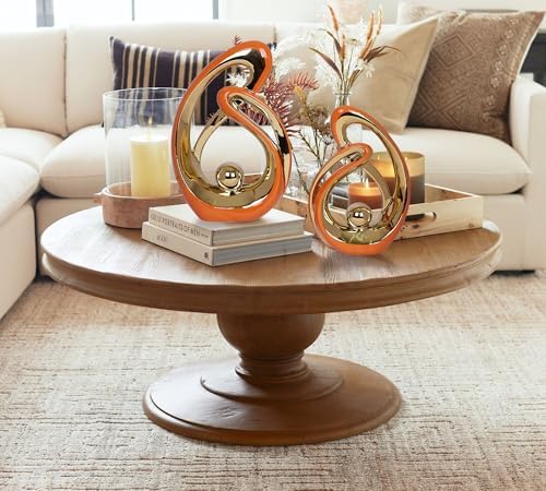 2 PCS Orange Decor Accent Ceramic Statue Orange Gold Mid Century Modern Home Decor Accents Sculpture Decorations Centerpieces for Living Room Bookshelf Shelf Coffee Table Kitchen Office Dining Table - Image 3